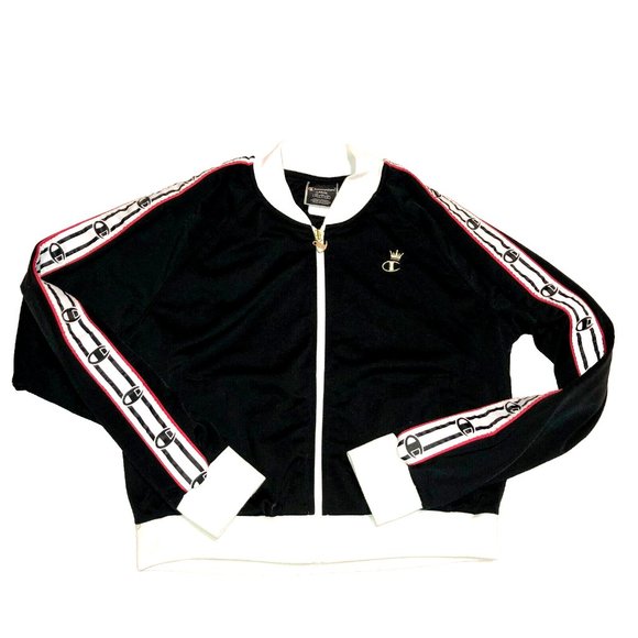 Champion Jackets & Blazers - CHAMPION FULL ZIP TRACK JACKET SIZE LARGE BLACK WHITE TRIM CROPPED SPORTY WOMENS